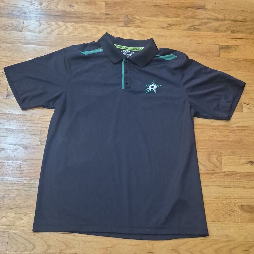 Reebok Dallas Stars NHL Center Ice PlayDry Polo Shirt Men's Large Black Green